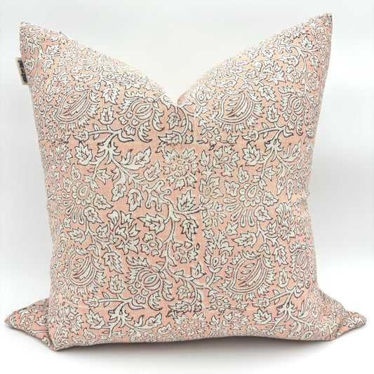 Finn - hand block printed linen pillow cover (blush pink)