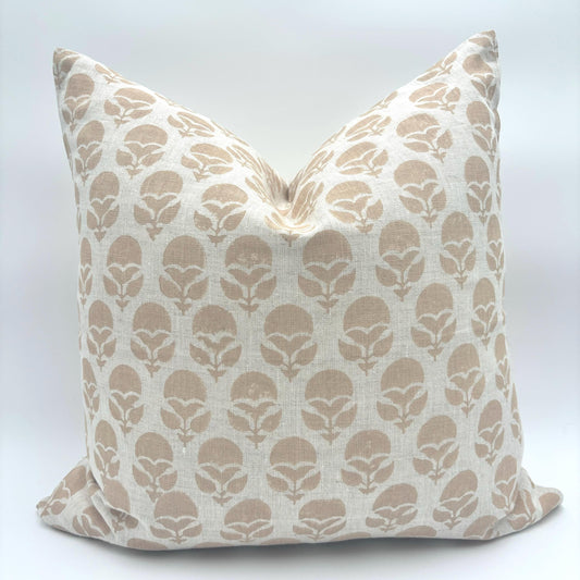 Marie - hand block printed linen pillow cover