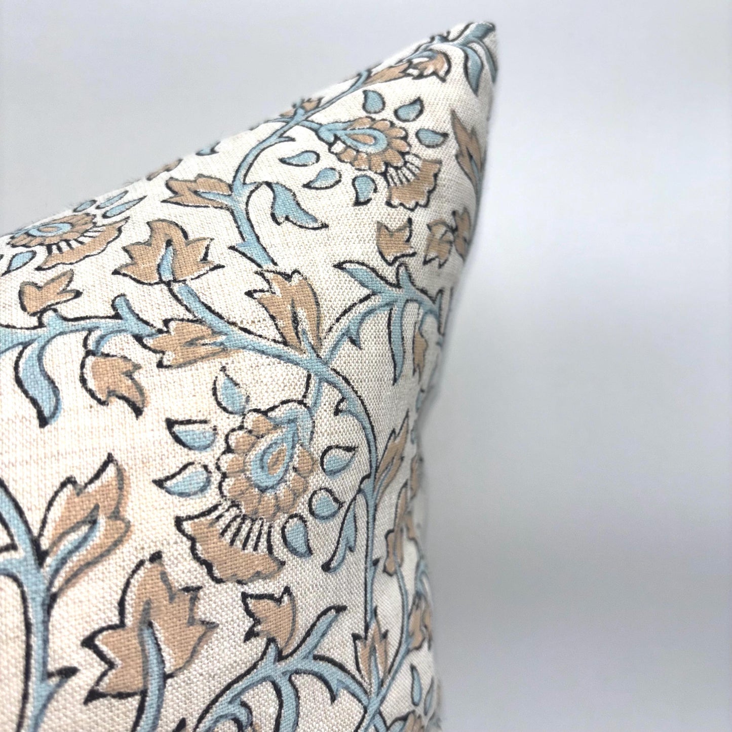 Emilia - hand block printed linen pillow cover (peach, blue)