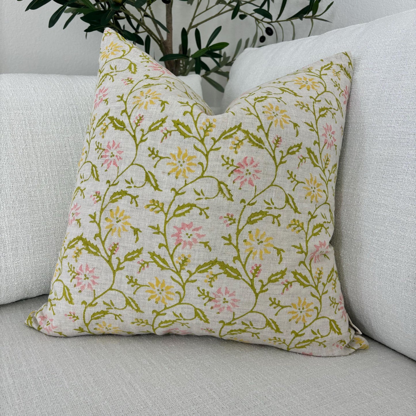 Vera - hand block printed linen pillow cover (green)