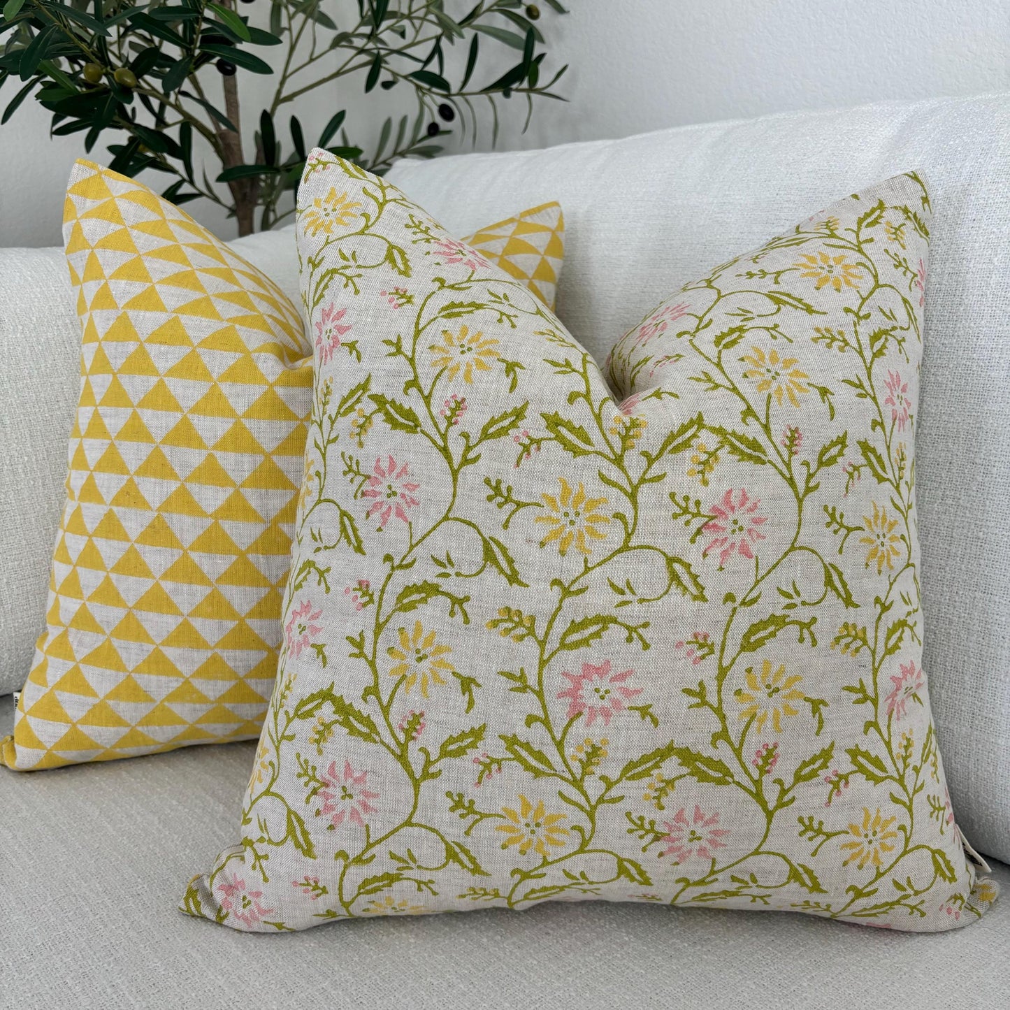 Yuna - hand block printed linen pillow cover (yellow)