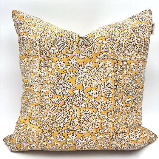 Amira - hand block printed linen pillow cover (yellow)