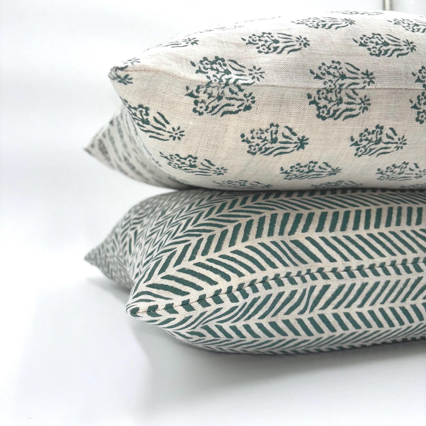 Noor - block printed linen pillow cover (green)