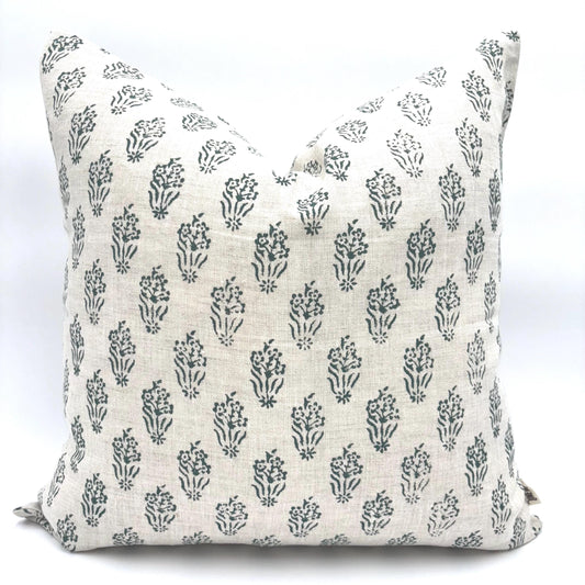 Naomi - hand block printed linen pillow cover (green)