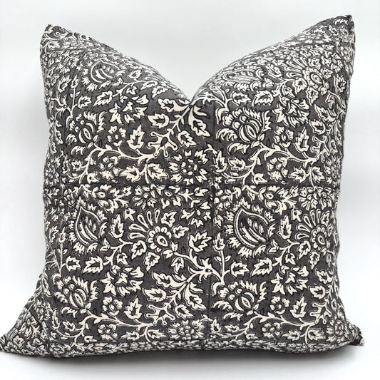 Elsa - hand block printed linen pillow cover (gray)