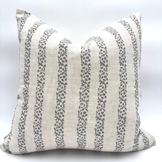 Anna - hand block printed linen pillow cover (gray)