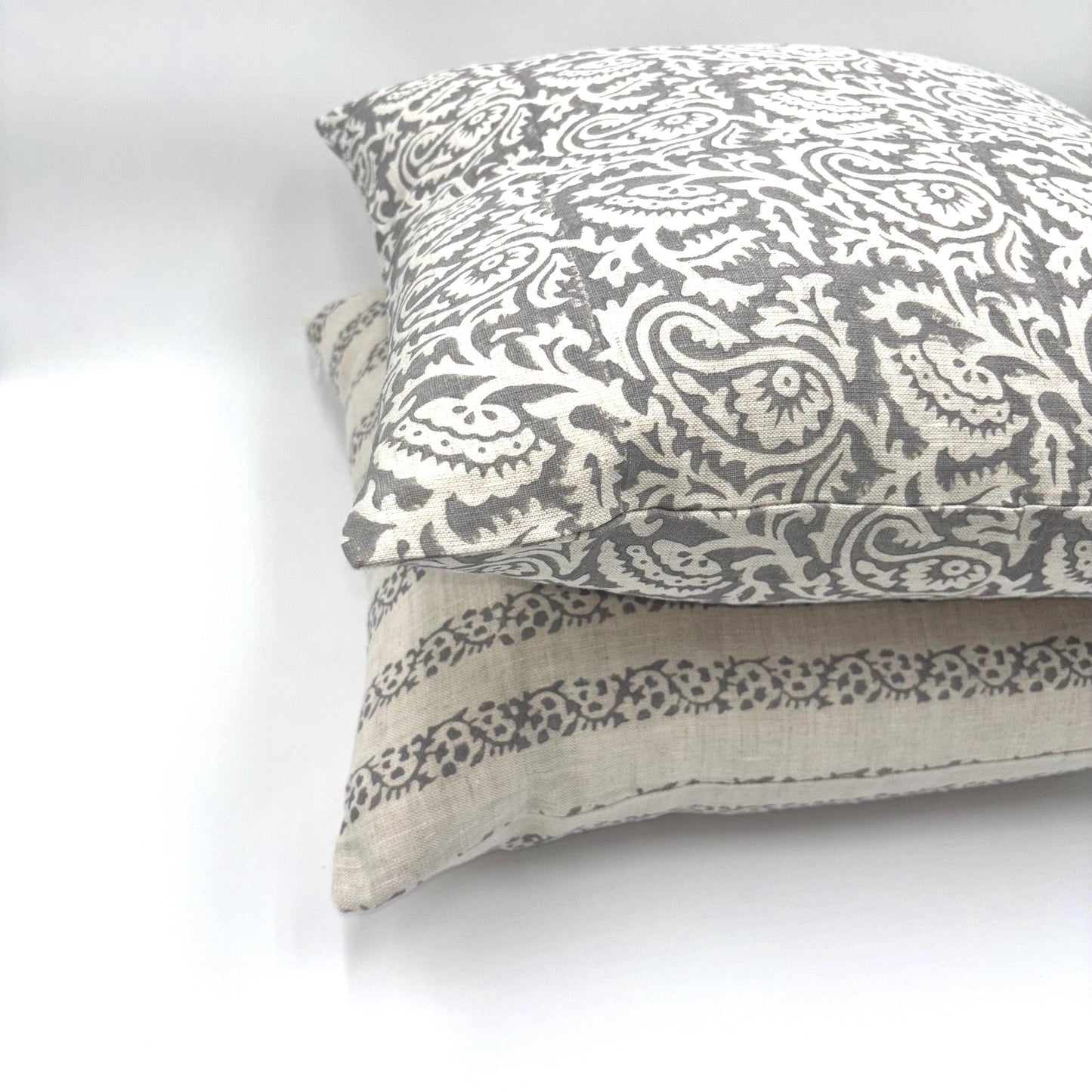Hannah - hand block printed linen pillow cover (gray)