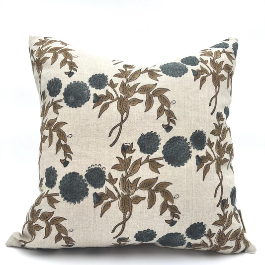 Casper - hand block printed linen pillow cover (blue)