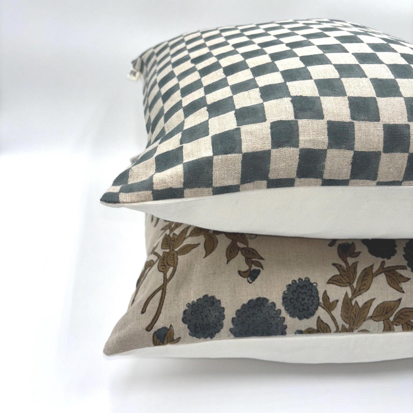 Casper - hand block printed linen pillow cover (blue)