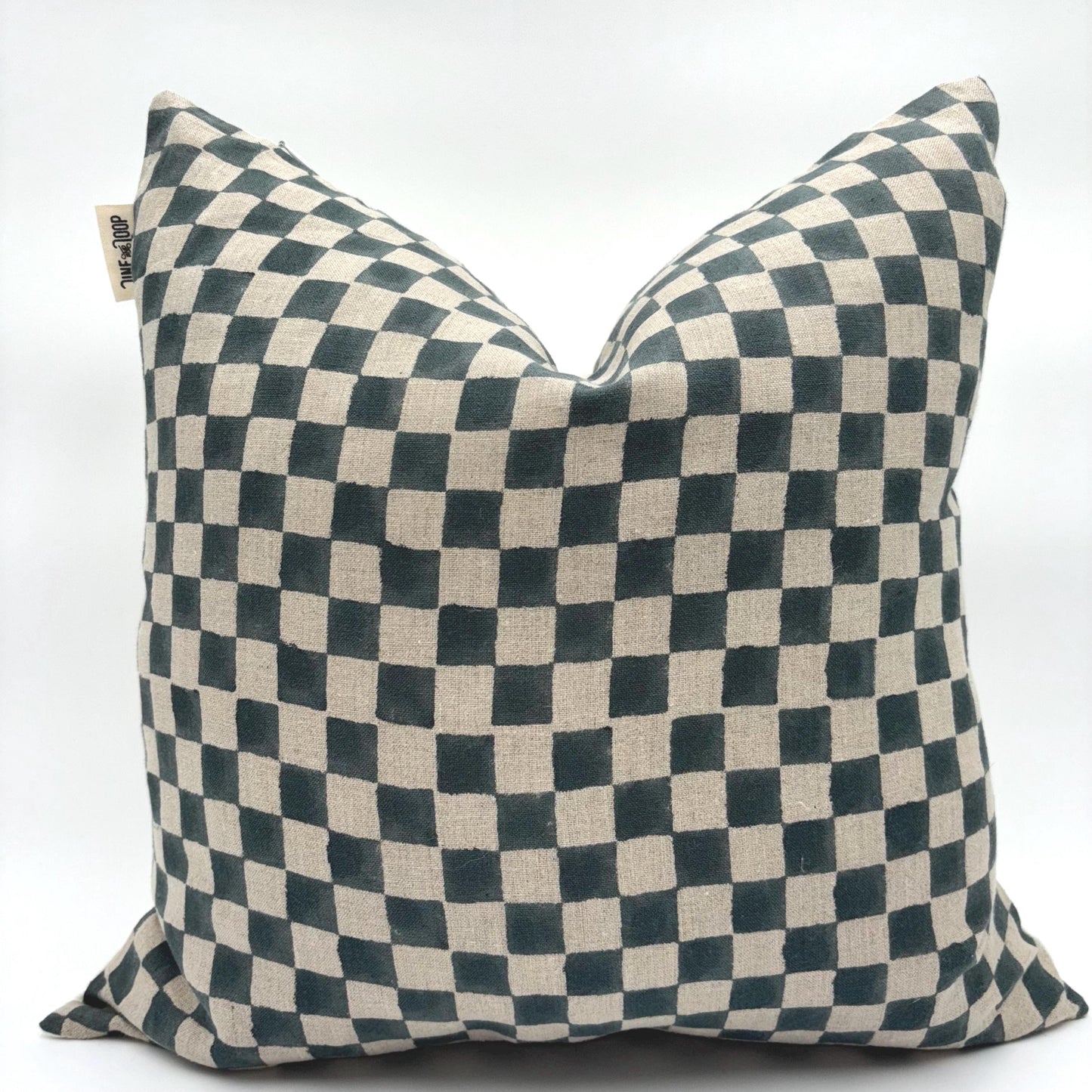 Chester - hand block printed linen pillow cover (turquoise)