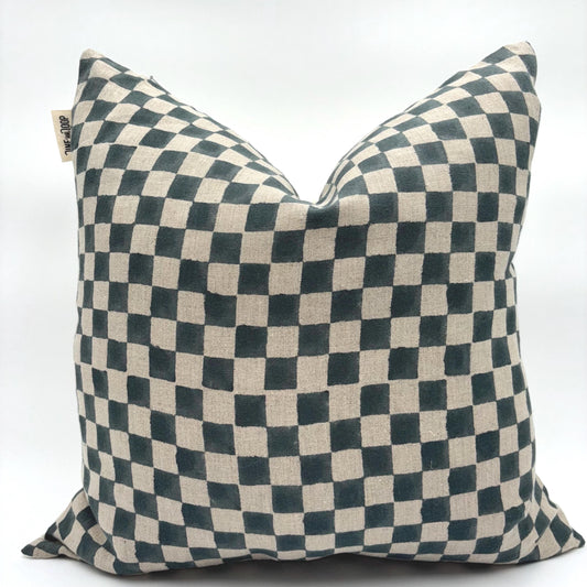 Chester - hand block printed linen pillow cover (turquoise)