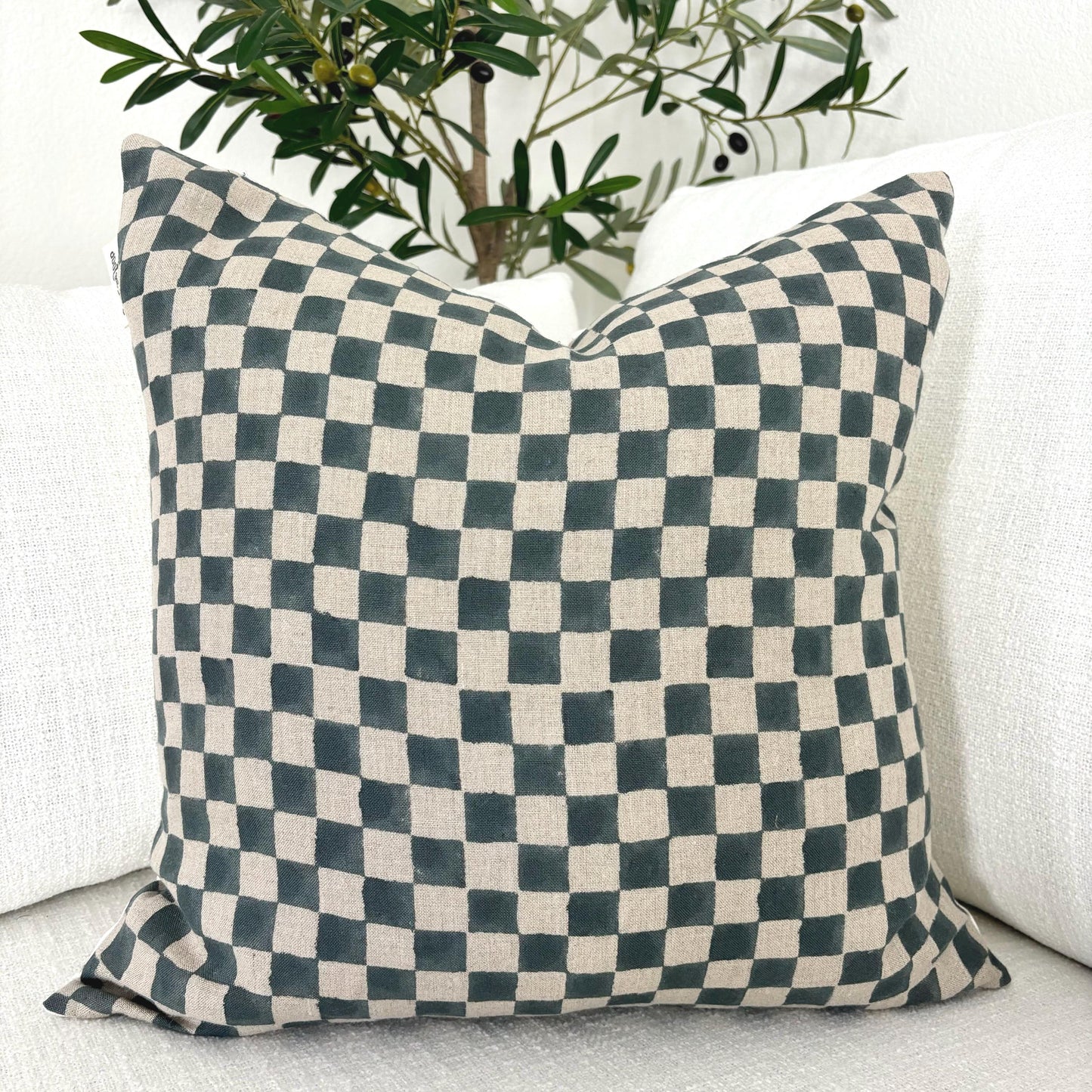 Chester - hand block printed linen pillow cover (turquoise)