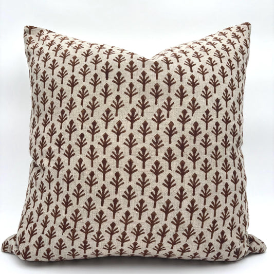 Cooper - hand block printed linen pillow cover (brown)