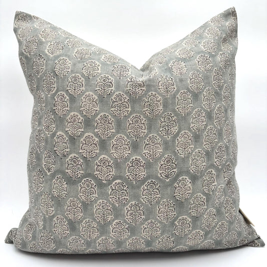 Margot - hand block printed linen pillow cover (gray)