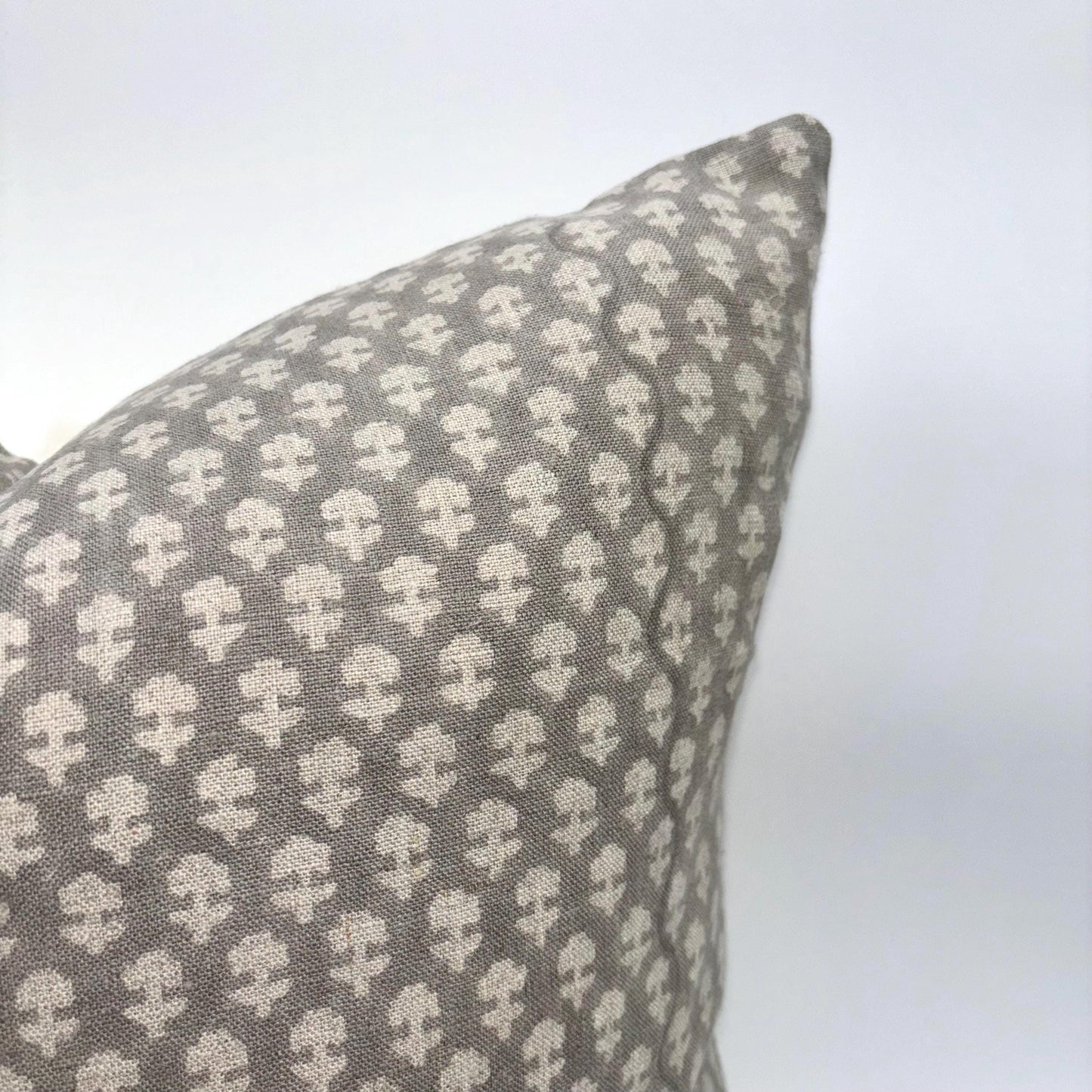 Juliet - hand block printed linen pillow cover (gray)
