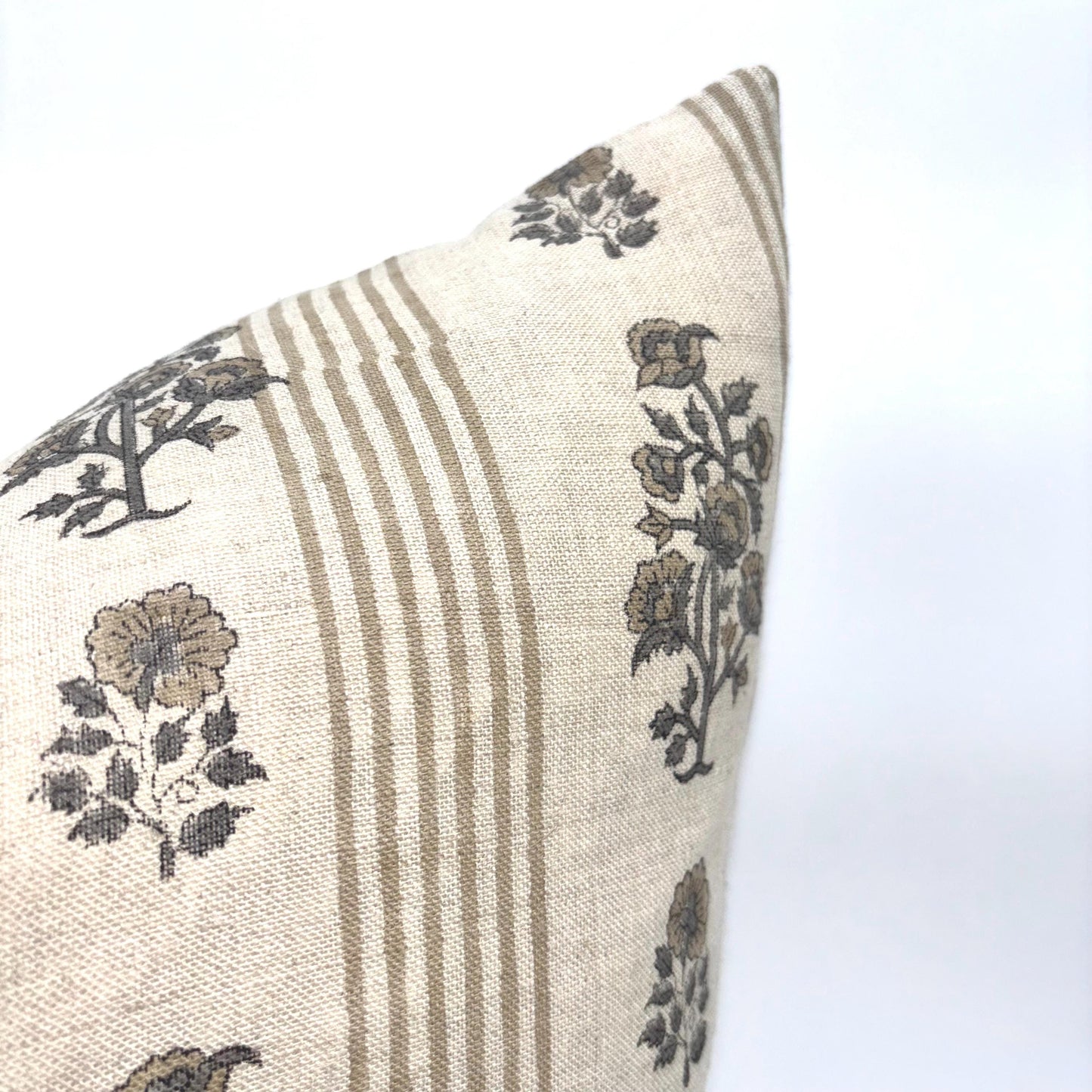 Olivia - hand block printed linen pillow cover (beige)