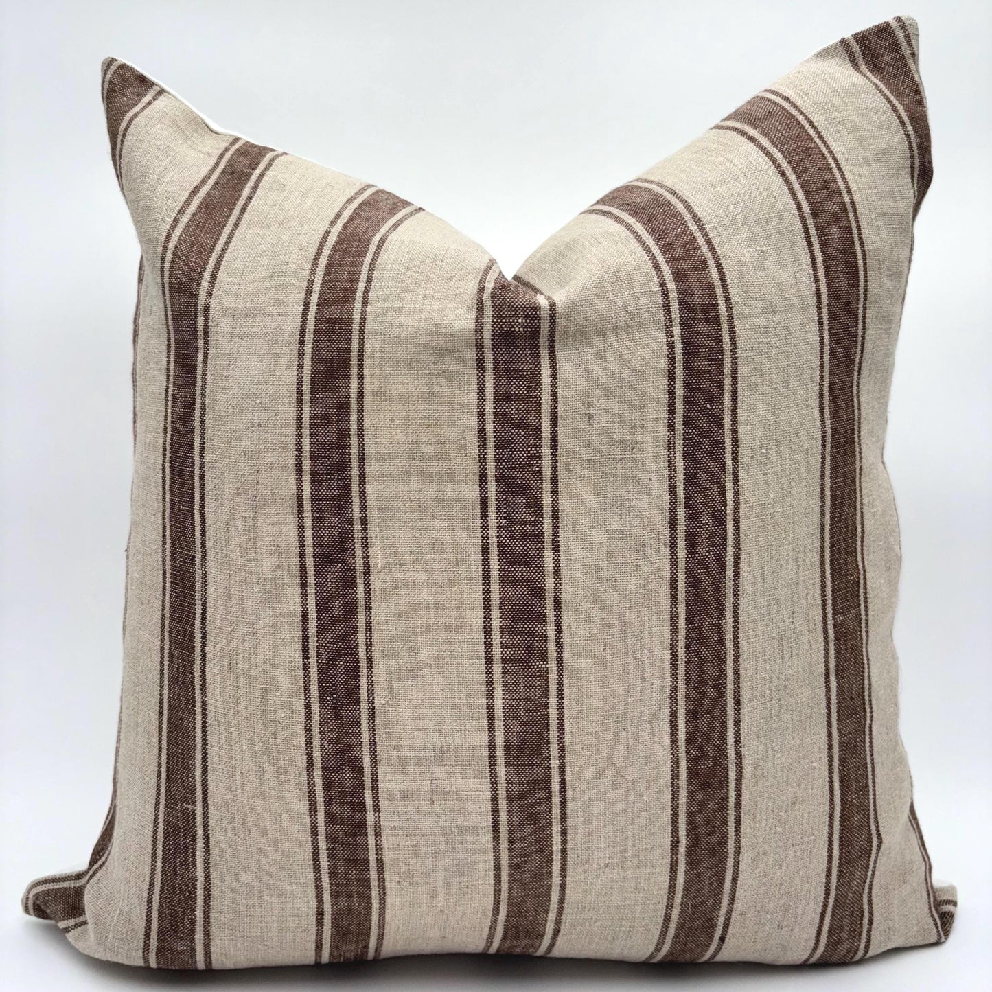 Emma - yarn dyed striped linen pillow cover (brown)