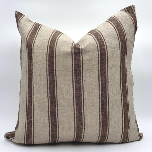 Emma - yarn dyed striped linen pillow cover (brown)