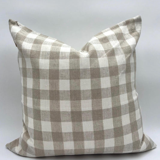 Ella - gingham linen pillow cover (beige)