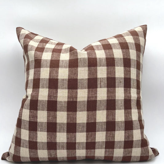 Amy - gingham linen pillow cover (brown)