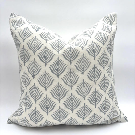Willow - hand block printed linen pillow cover (blue)