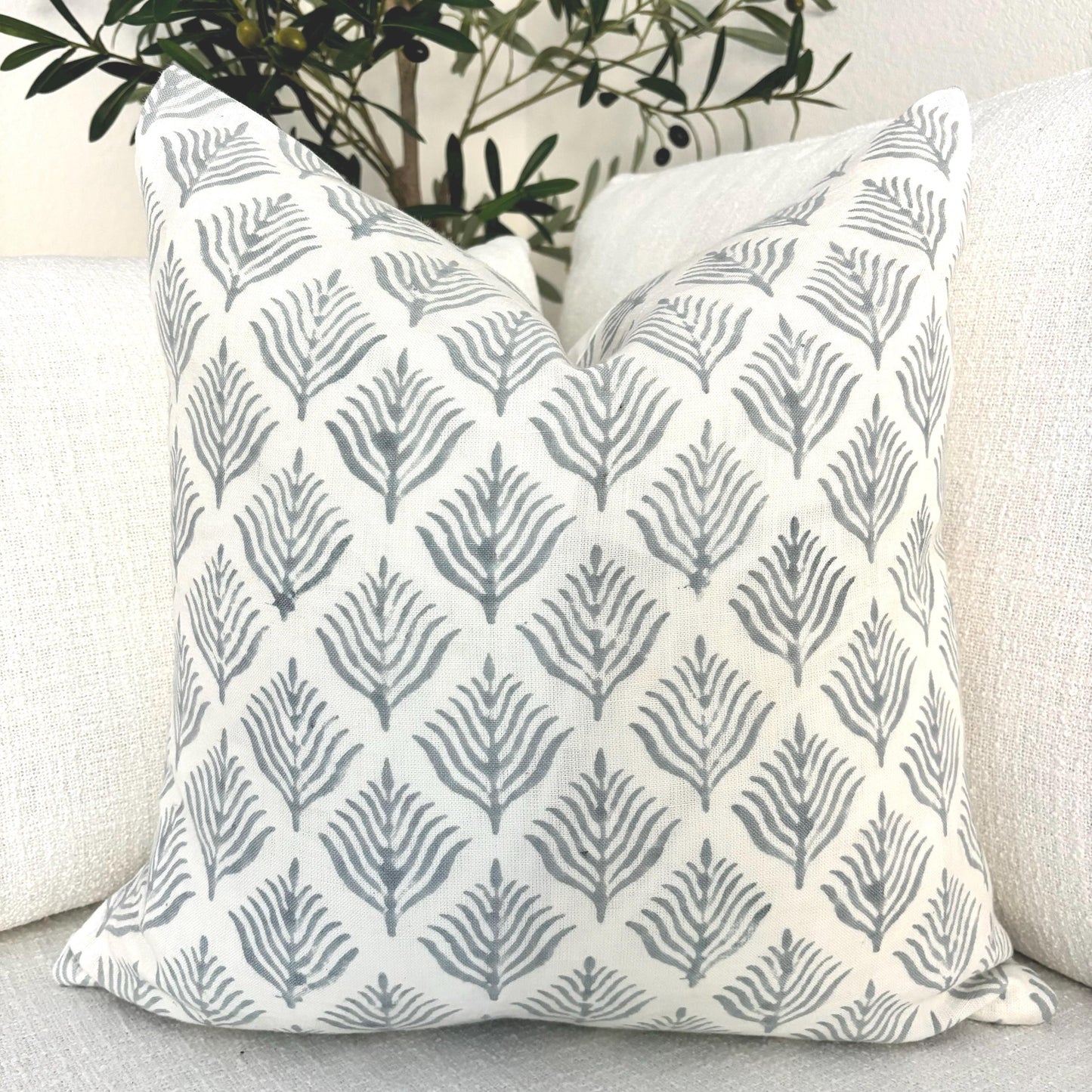 Willow - hand block printed linen pillow cover (blue)
