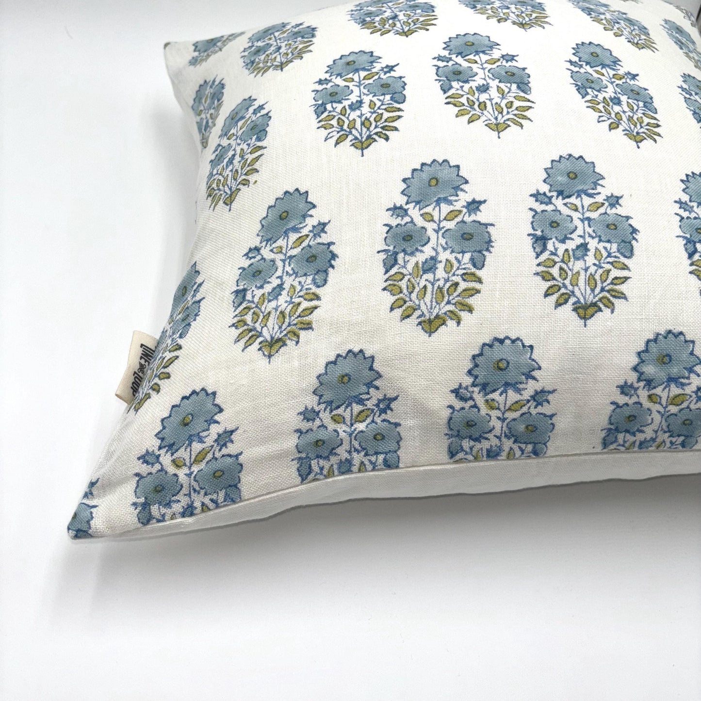 Addison - hand block printed linen pillow cover (blue)