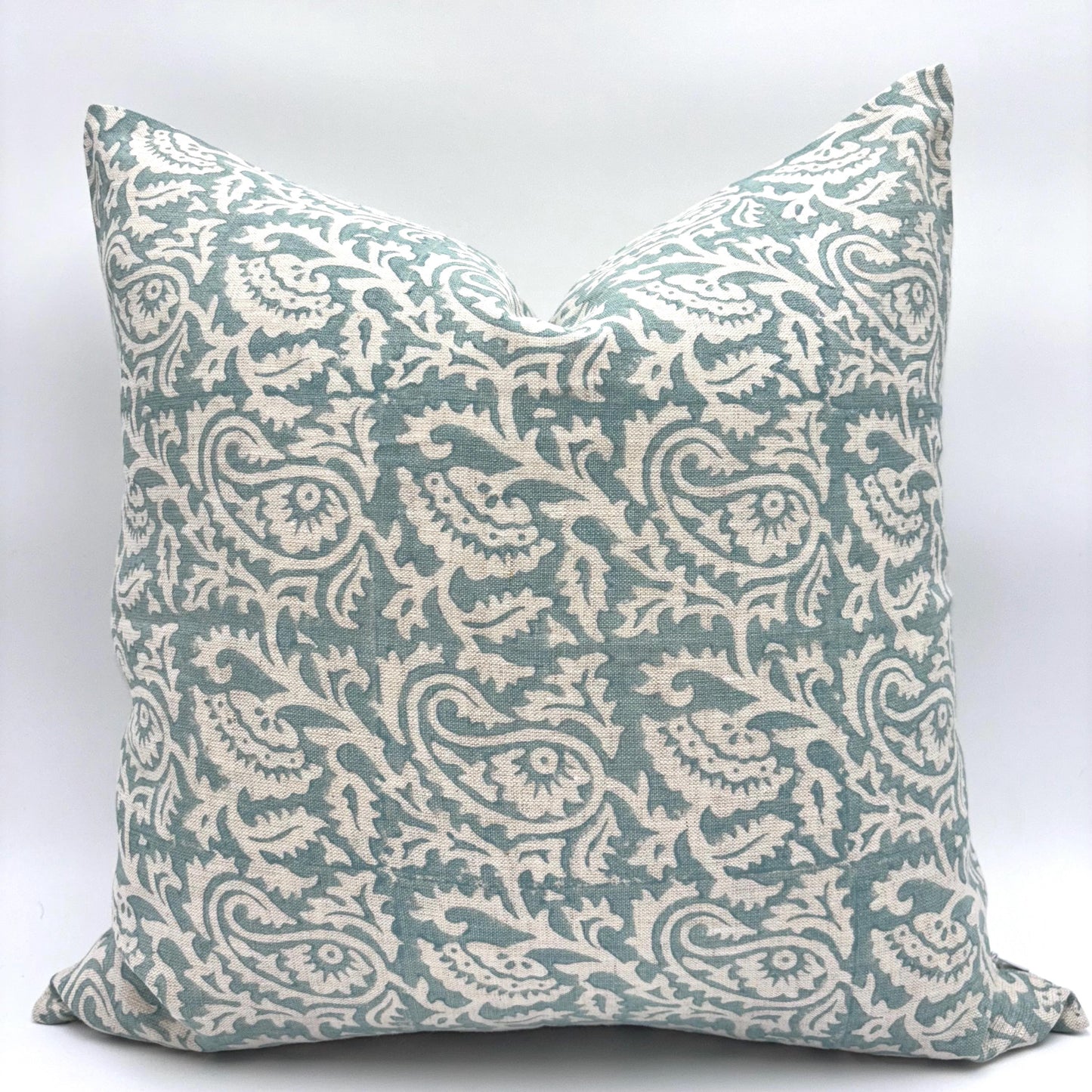 Livia - hand block printed linen pillow cover (sky blue)