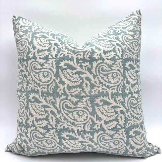 Livia - hand block printed linen pillow cover (sky blue)