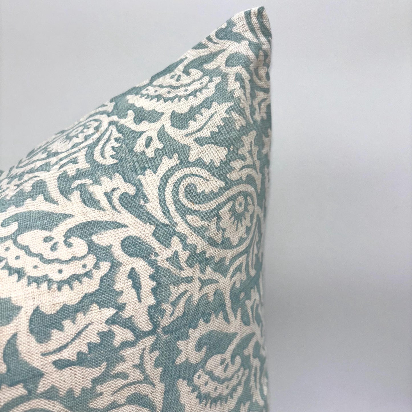 Livia - hand block printed linen pillow cover (sky blue)