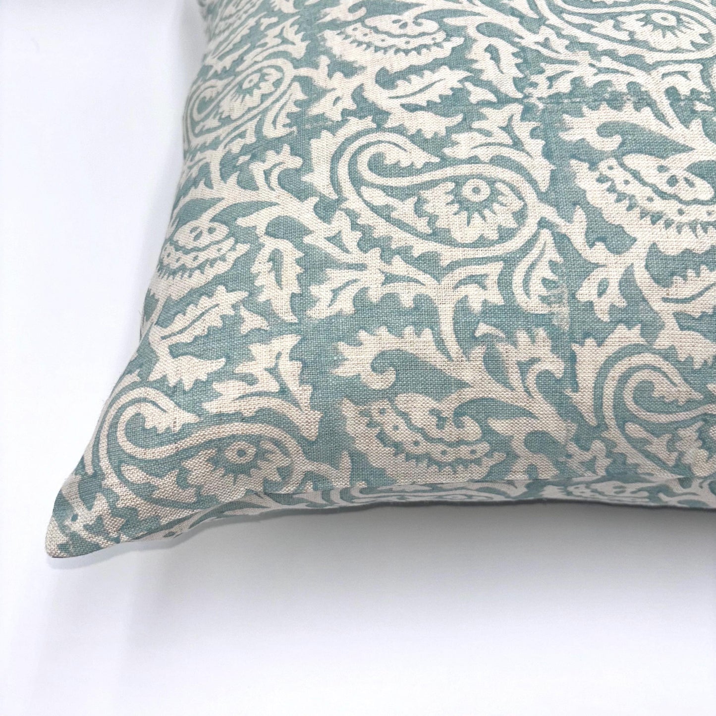 Livia - hand block printed linen pillow cover (sky blue)