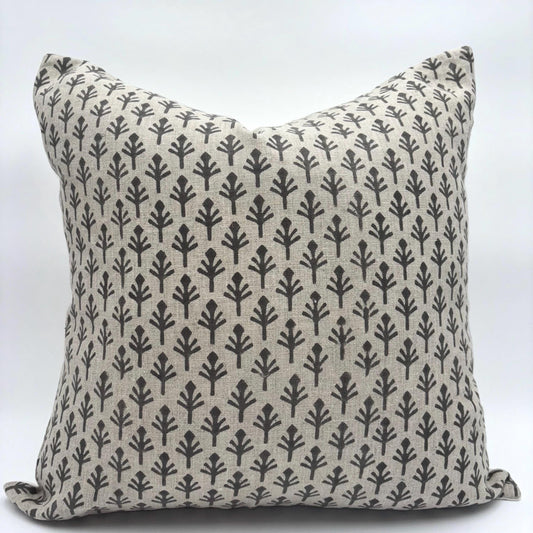 Alice - hand block printed linen pillow cover (gray)
