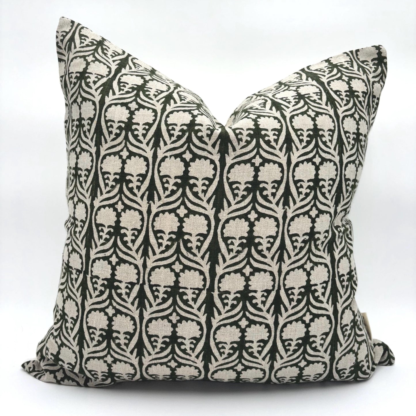 Eva - hand block printed linen pillow cover (green)
