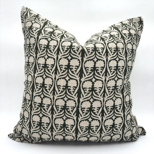Eva - hand block printed linen pillow cover (green)