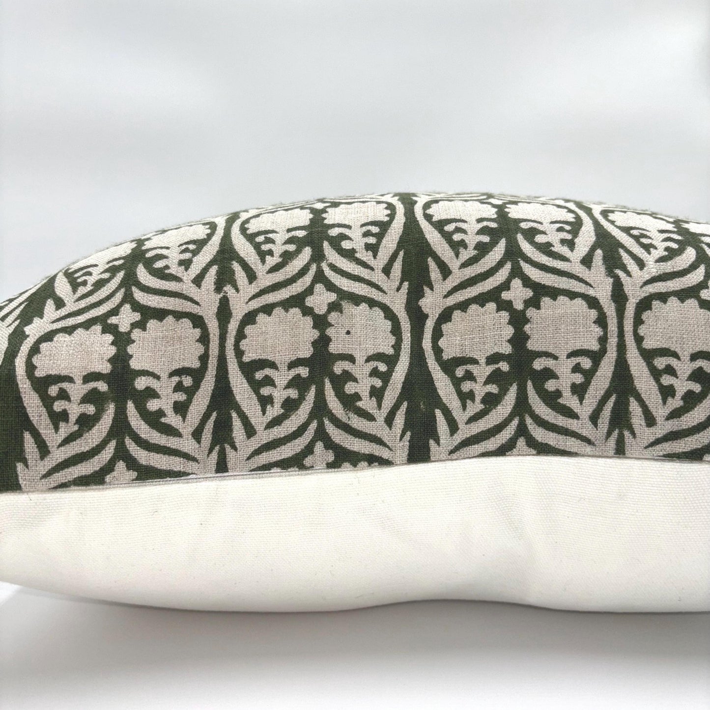 Eva - hand block printed linen pillow cover (green)