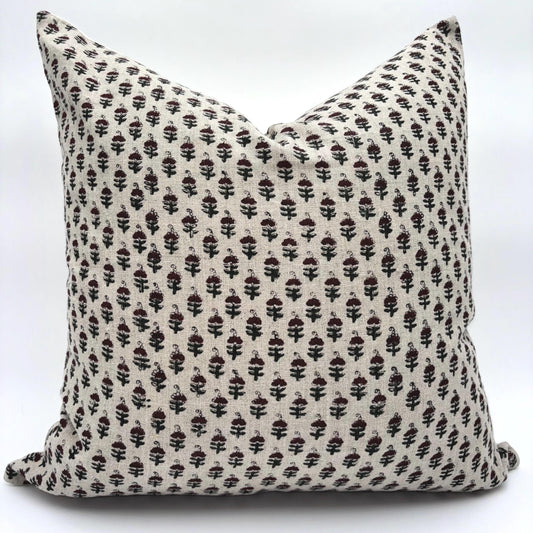 Amelia - hand block printed linen pillow cover (maroon)