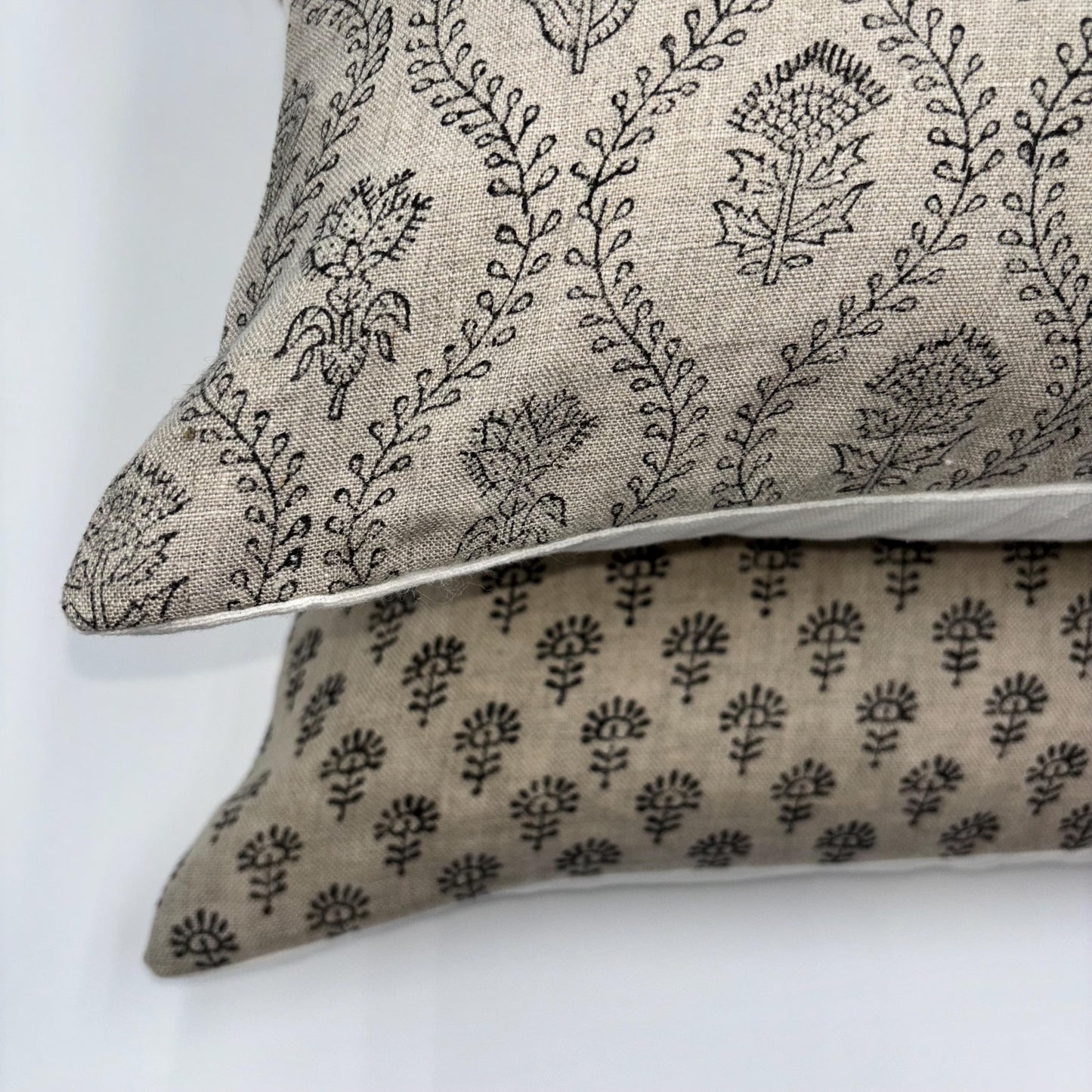 Harper - hand block printed linen pillow cover (black)