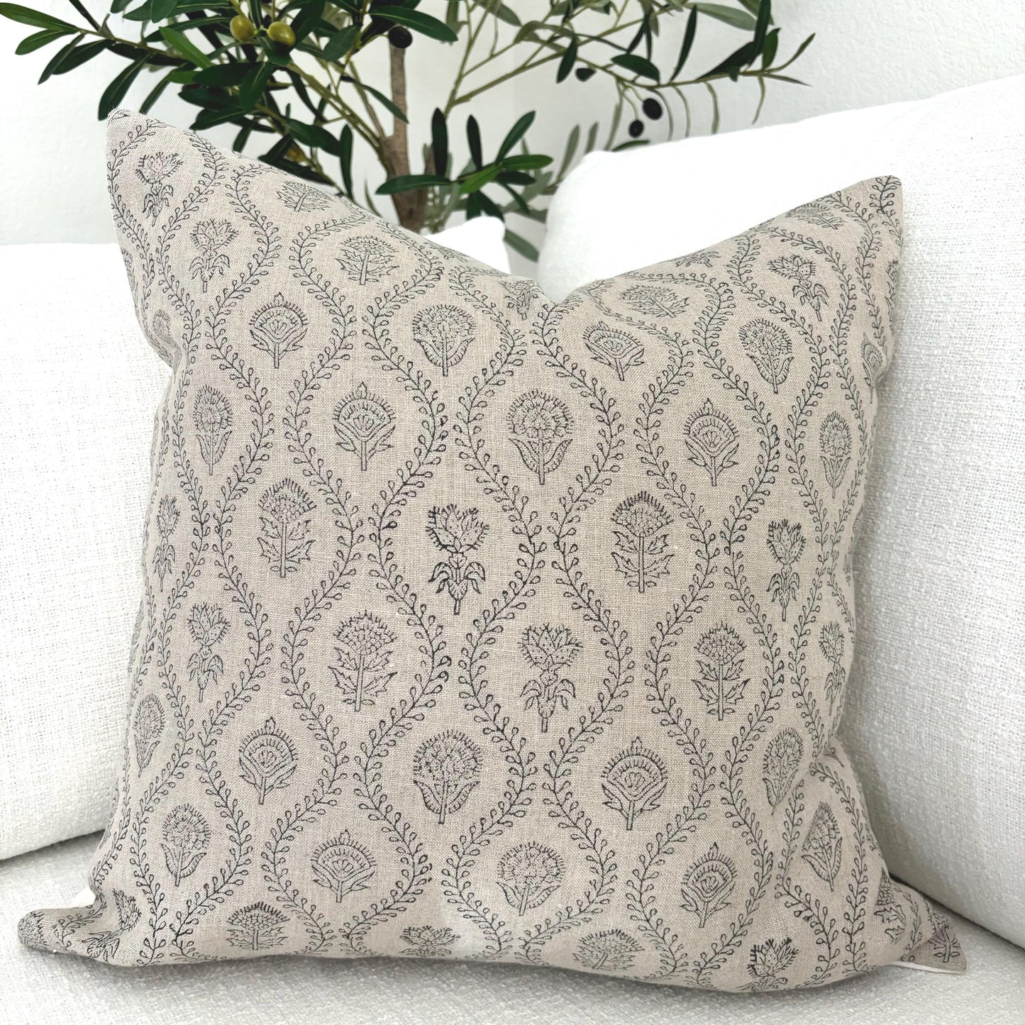 Harper - hand block printed linen pillow cover (black)