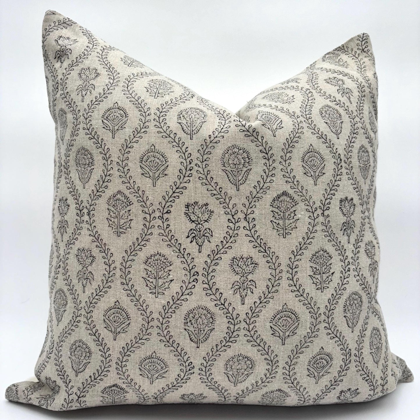 Harper - hand block printed linen pillow cover (black)
