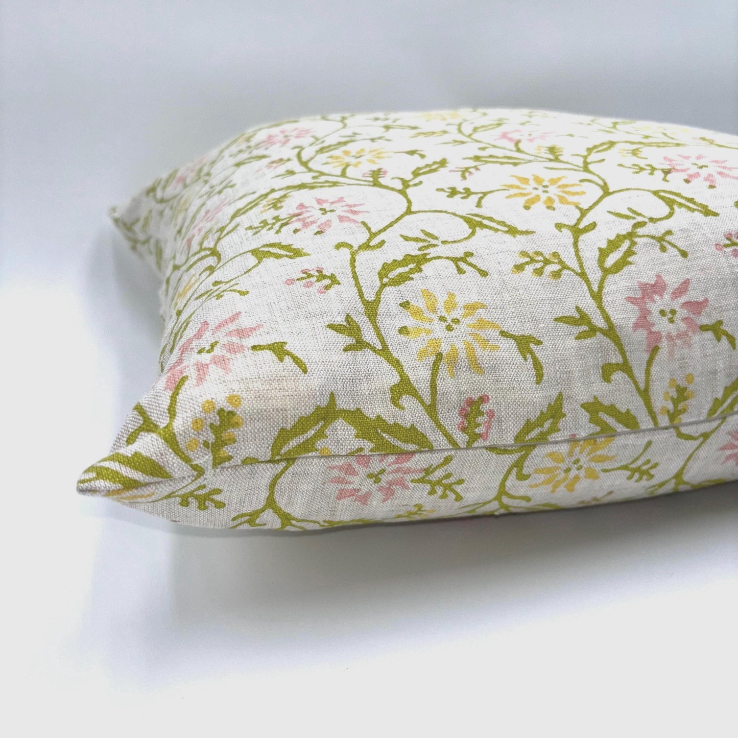 Vera - hand block printed linen pillow cover (green)