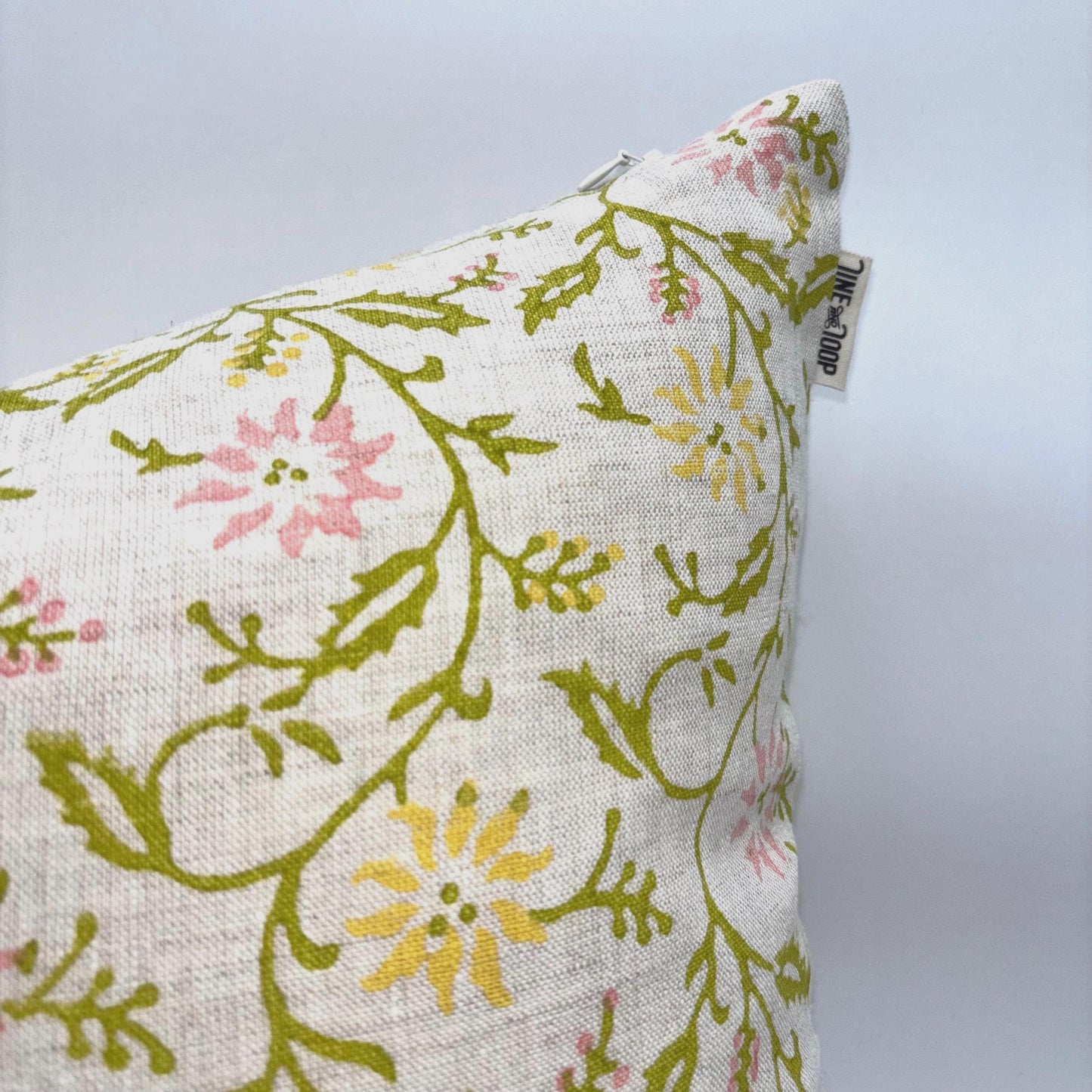 Vera - hand block printed linen pillow cover (green)