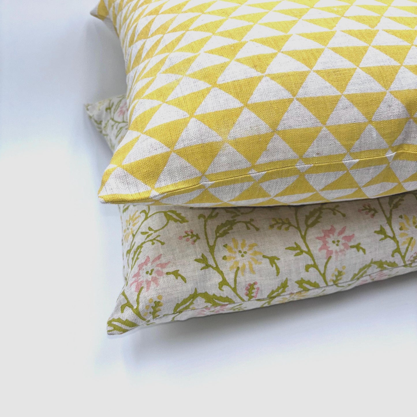 Yuna - hand block printed linen pillow cover (yellow)
