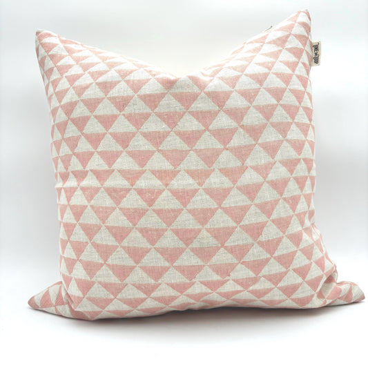 Leon - hand block printed linen pillow cover (pink)