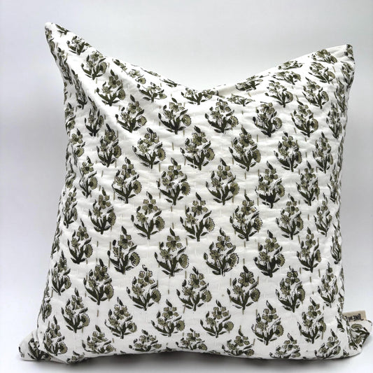 Elina - hand block printed pillow cover (green)