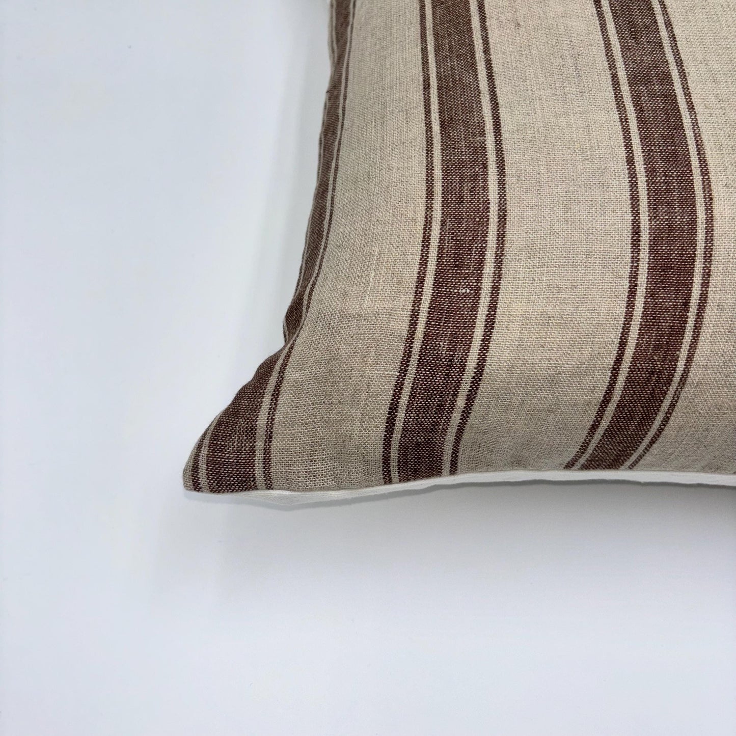 Emma - yarn dyed striped linen pillow cover (brown)