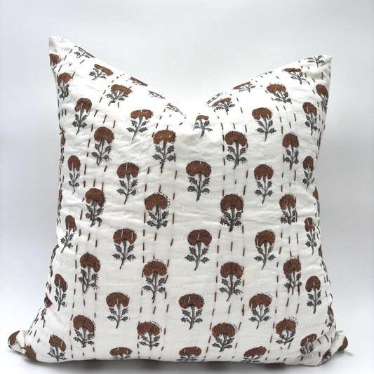 Marigold - hand block printed pillow cover (brown)