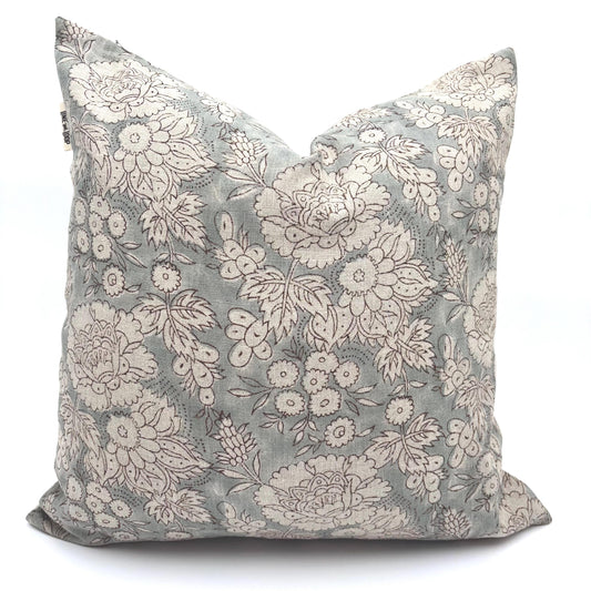 Ethan - hand block printed linen pillow cover (gray)
