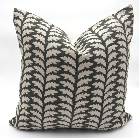 Christmas - hand block printed linen pillow cover (green)