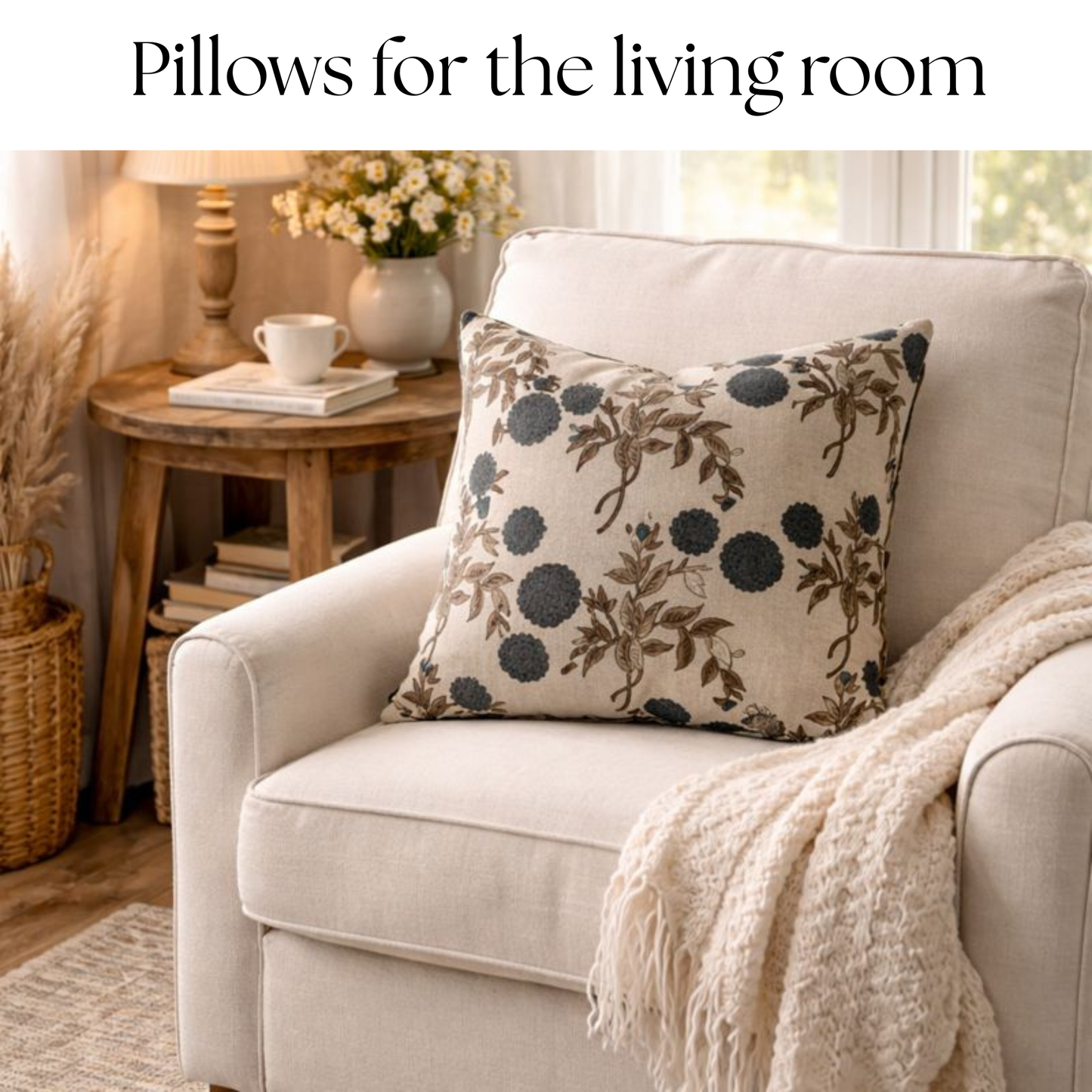 Block print floral pillow cover - blue turquoise (Casper)