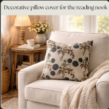 Block print floral pillow cover - blue turquoise (Casper)